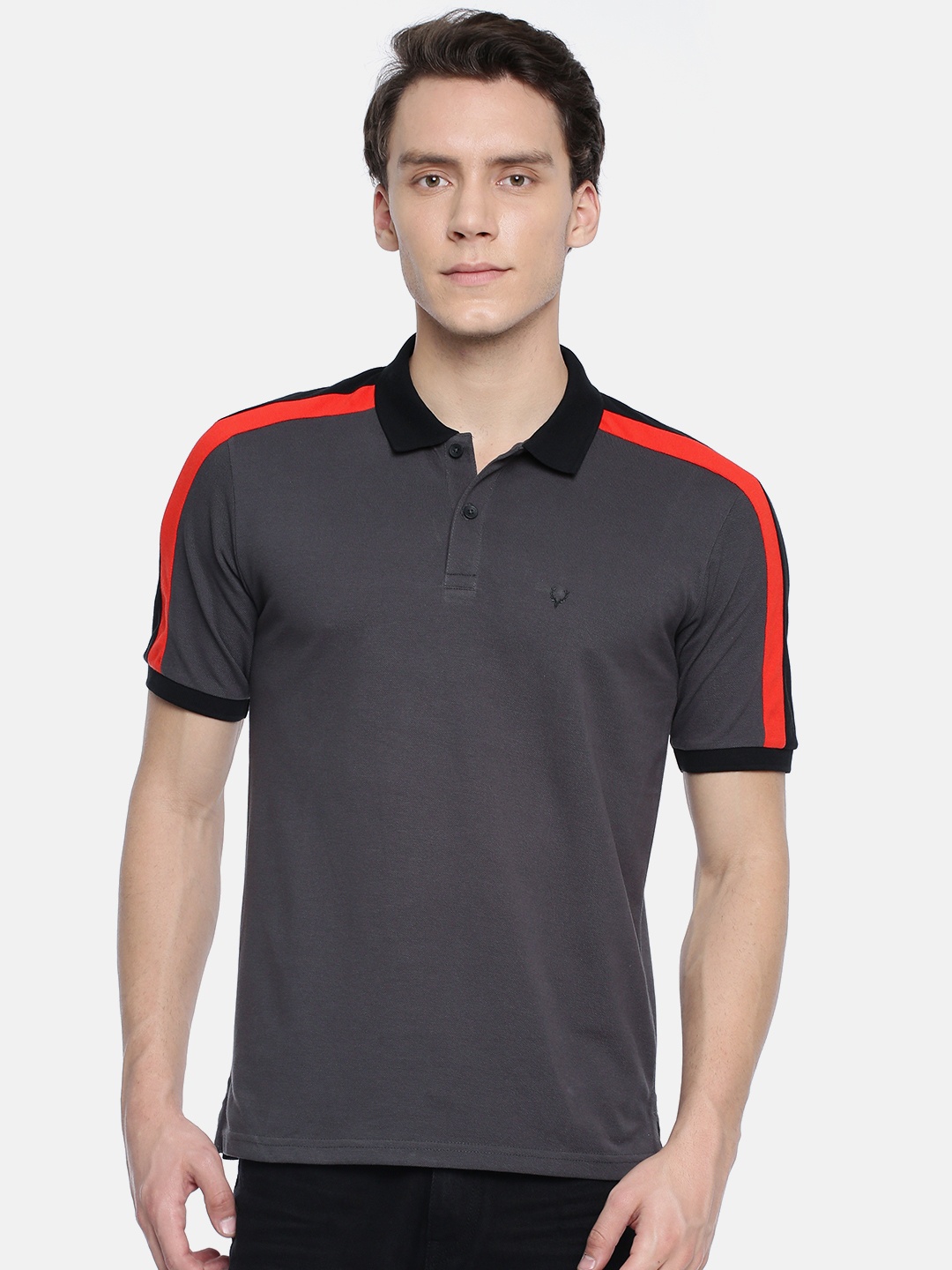 

Allen Solly Sport Men Charcoal Grey Solid Polo T-shirt