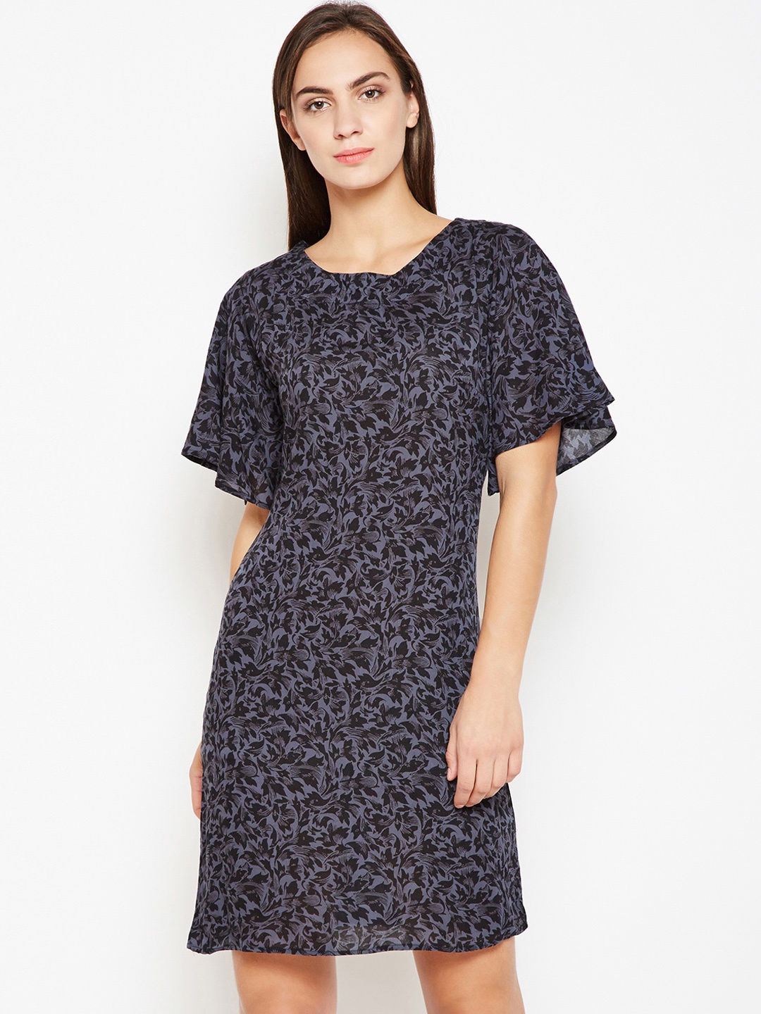 

Oxolloxo Women Black & Grey Printed A-Line Dress