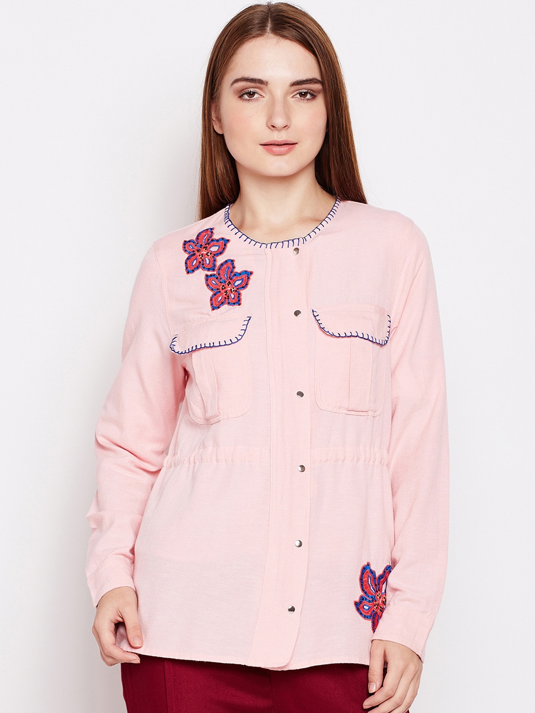 

Oxolloxo Women Pink Solid Collarless Jacket