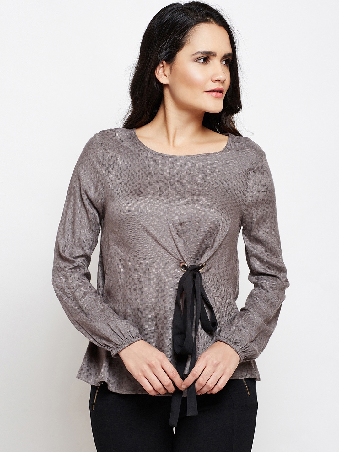 

Oxolloxo Grey Solid Regular Tie-Up Top