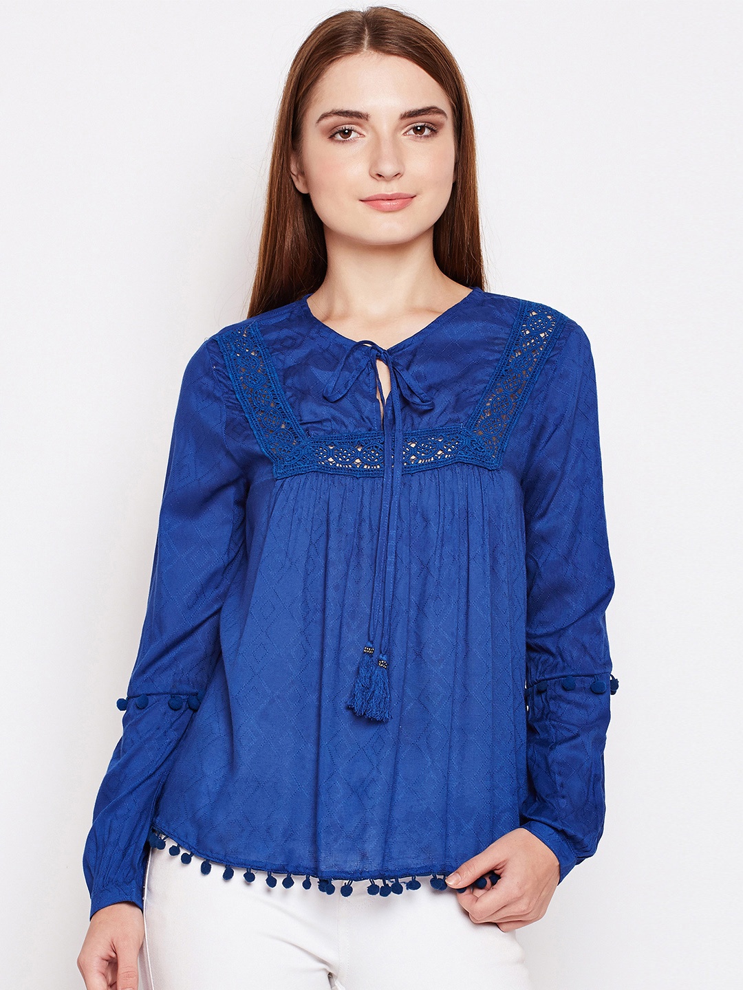 

Oxolloxo Women Blue Self Design Empire Top