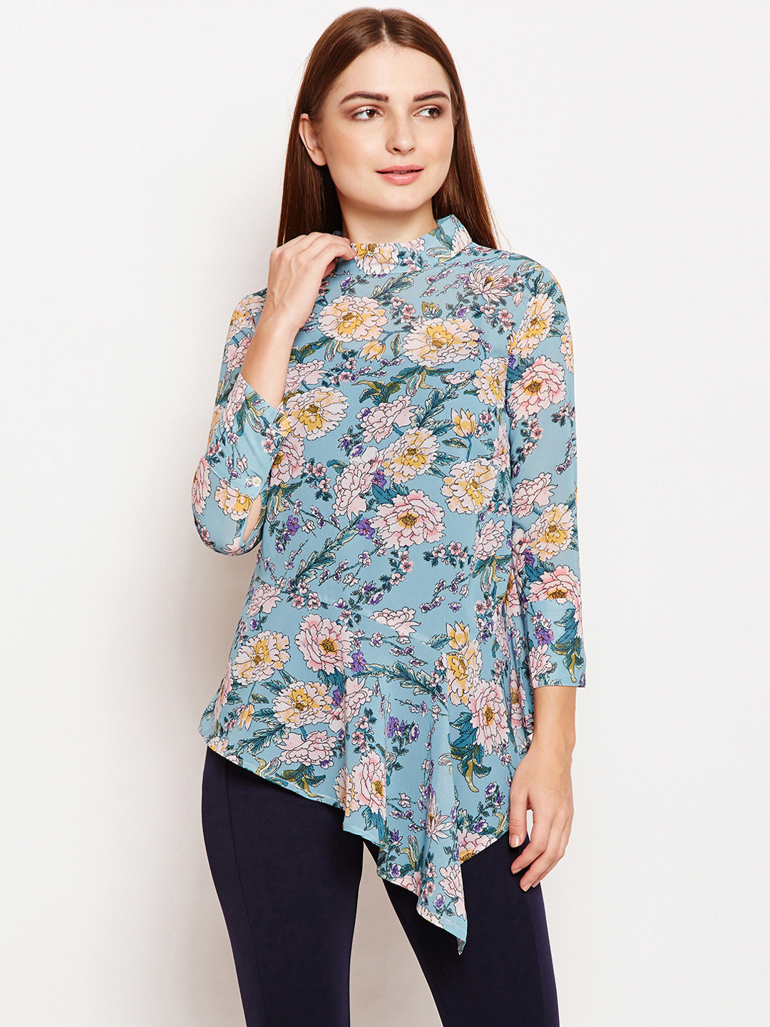 

Oxolloxo Women Blue & Peach Printed Top