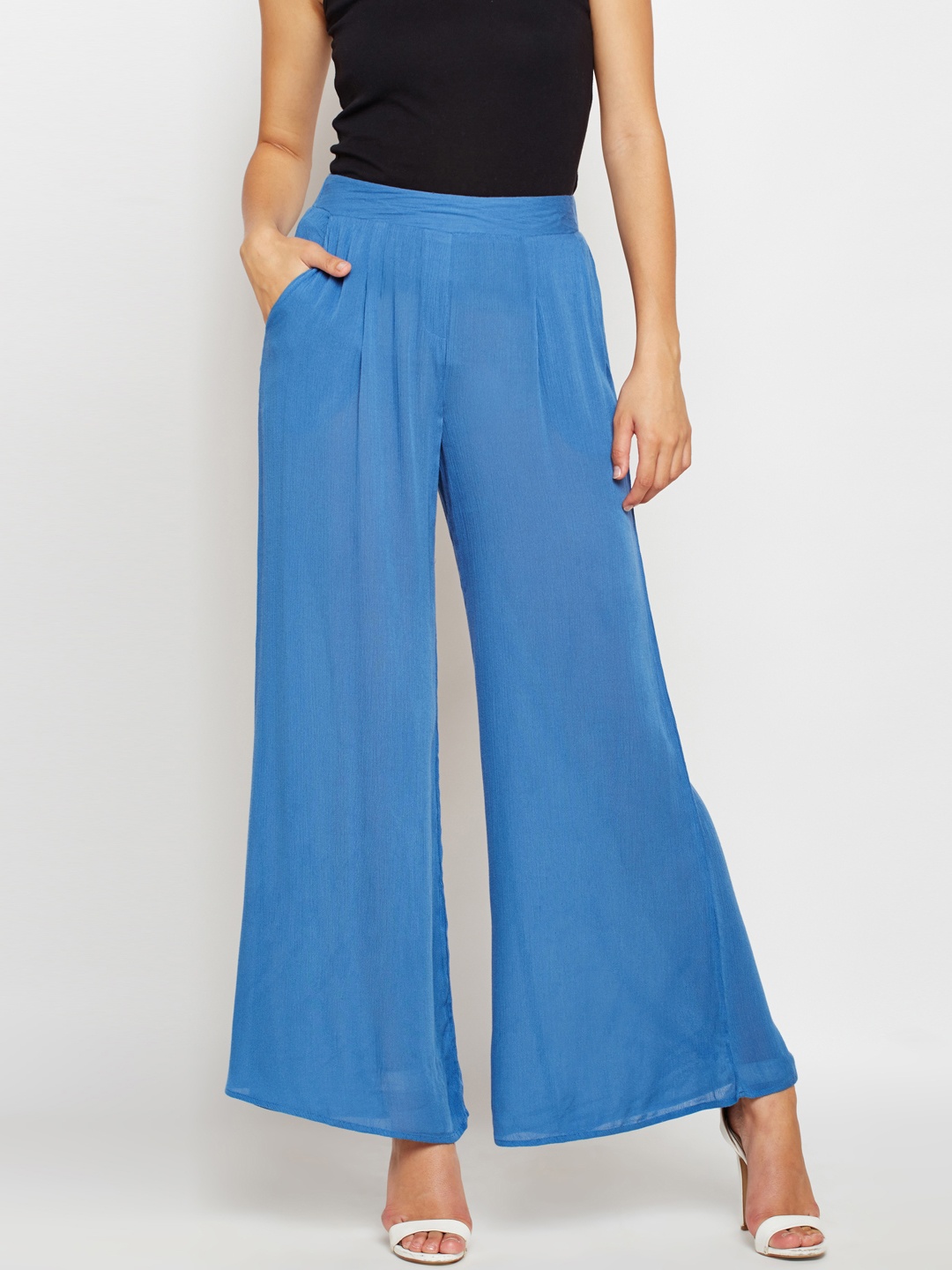 

Oxolloxo Women Blue Solid Wide Leg Palazzos