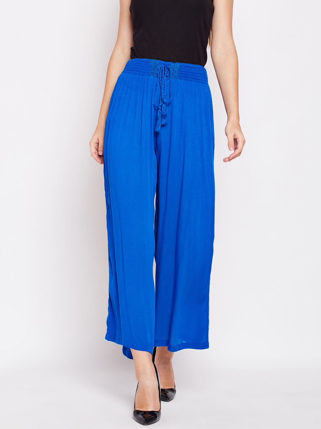 

Oxolloxo Women Blue Solid Wide Leg Palazzos