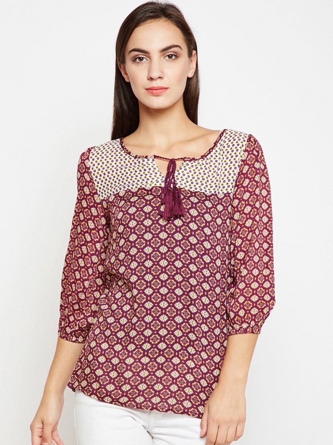 

Oxolloxo Women Magenta & Yellow Printed Top