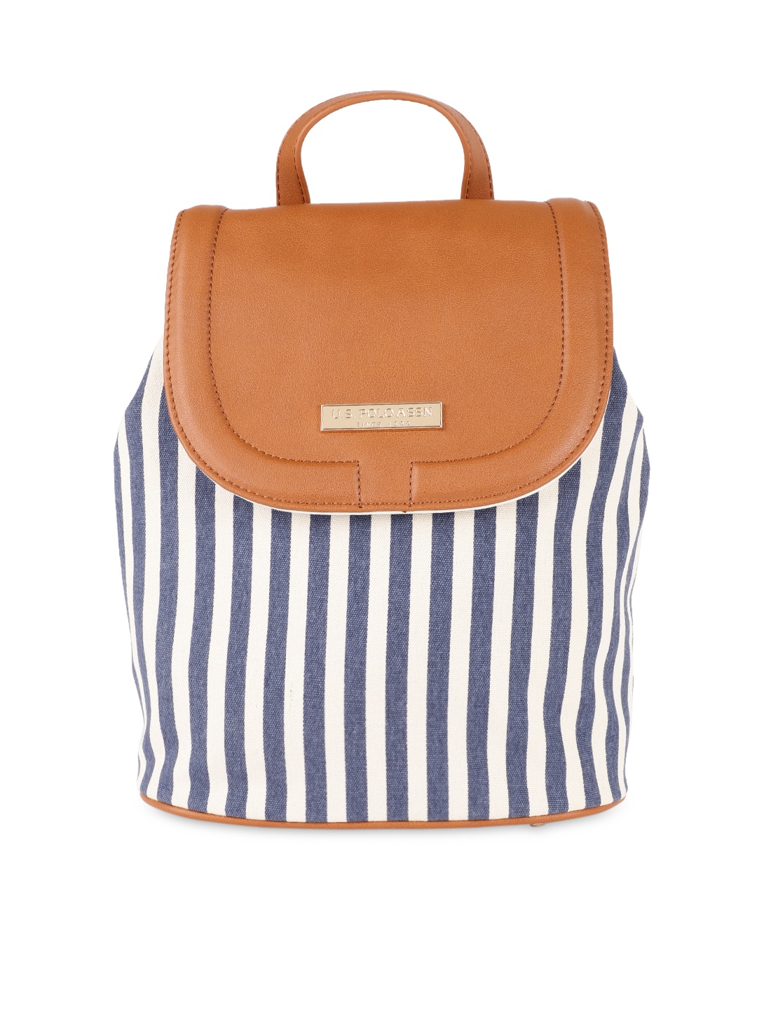 

U.S. Polo Assn. Women Women Tan & Navy Blue Colourblocked & Striped Backpack