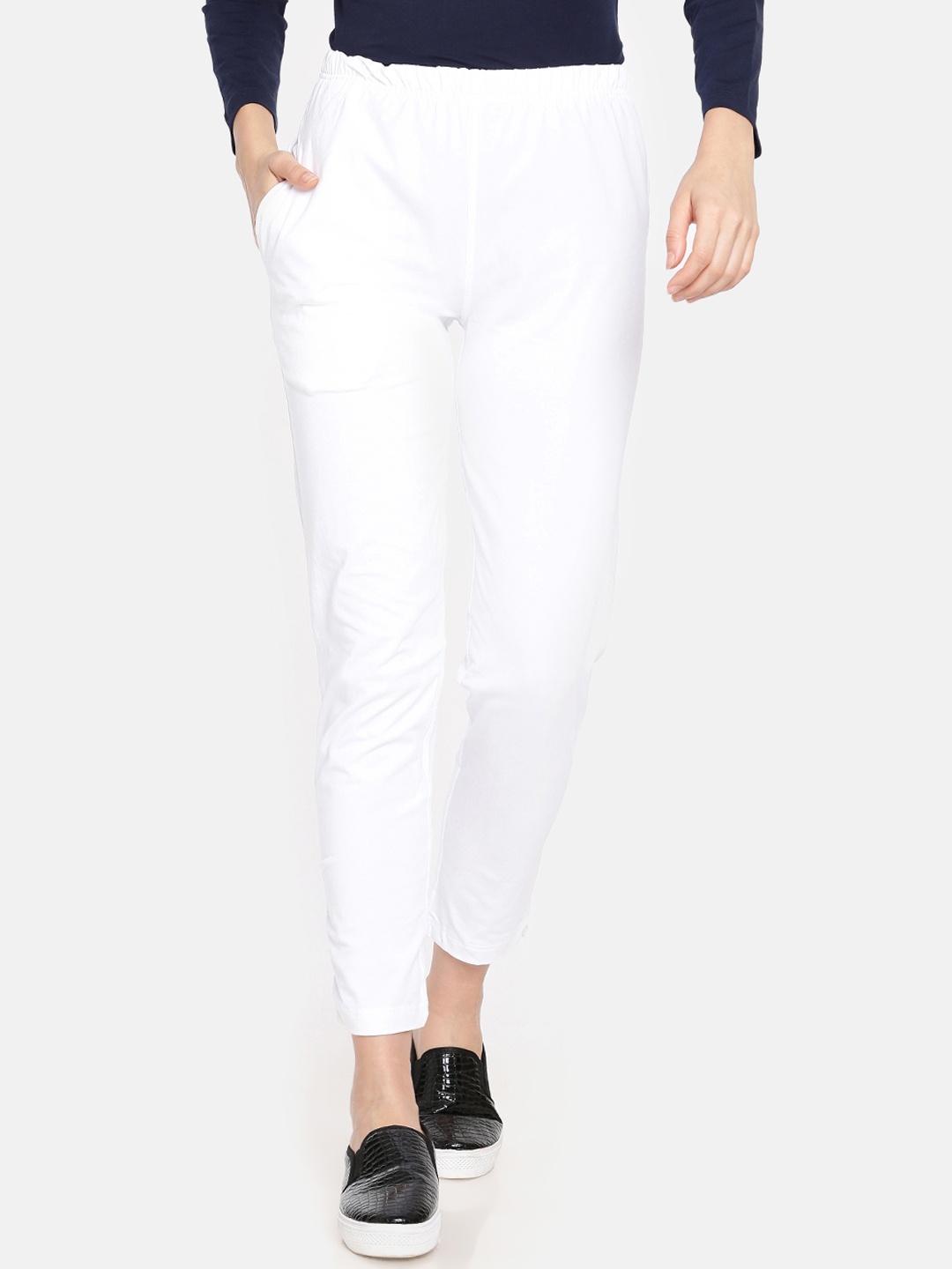 

Dollar Missy Women White Solid Classic Straight Fit Cigarette Trousers