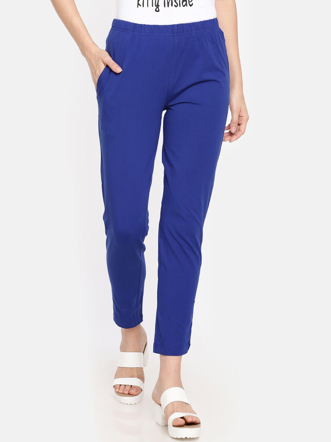 

Dollar Missy Women Blue Solid Classic Straight Fit Cigarette Trousers