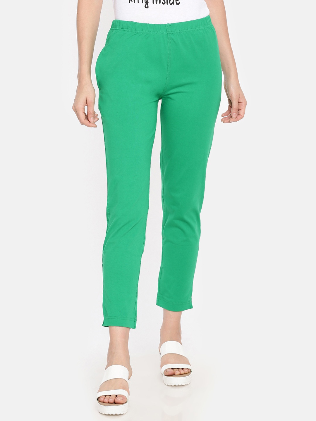 

Dollar Missy Women Green Solid Classic Straight Fit Cigarette Trousers