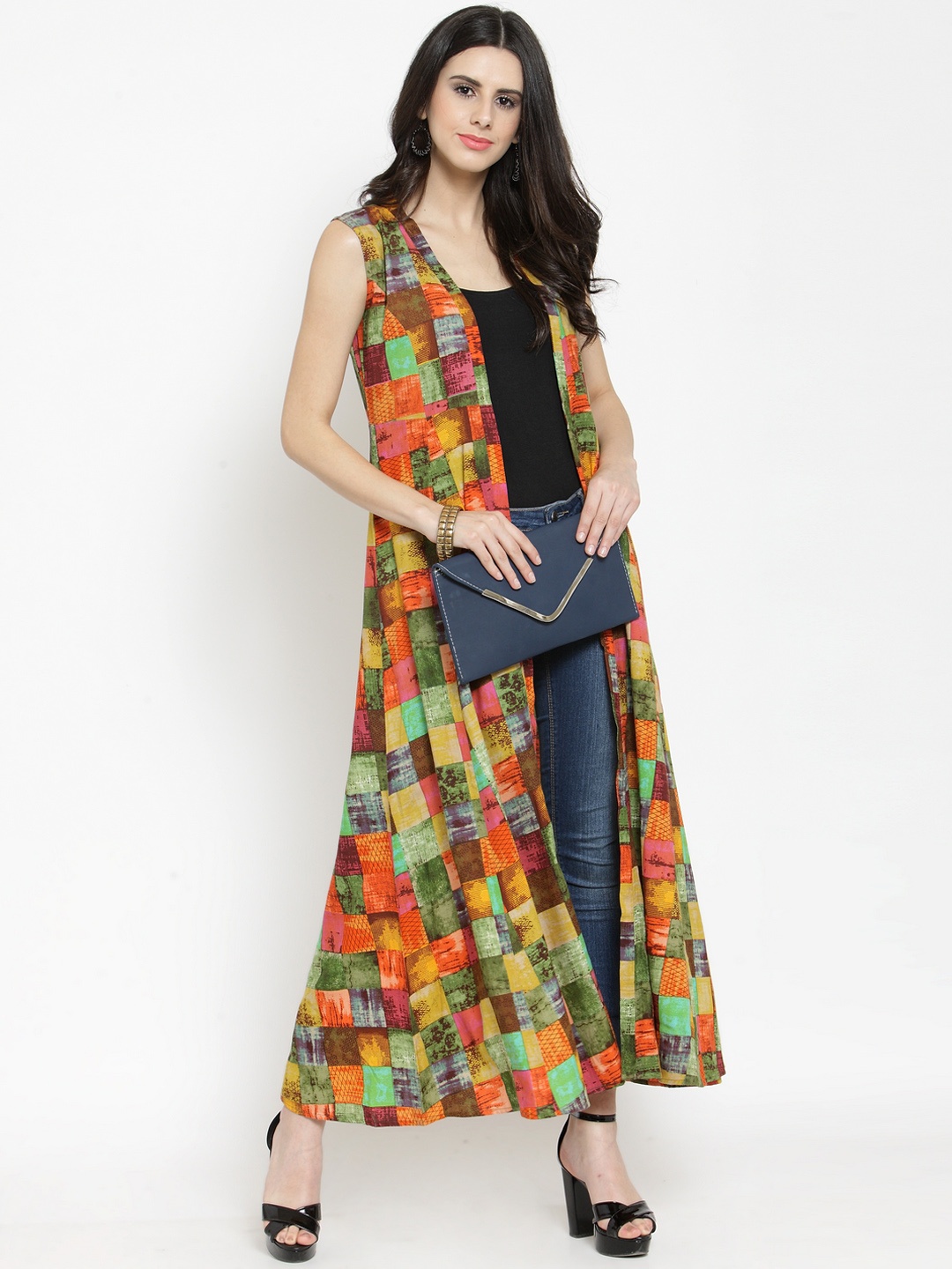 

Indibelle Women Multicoloured Printed Longline Fusion Shrug, Multi