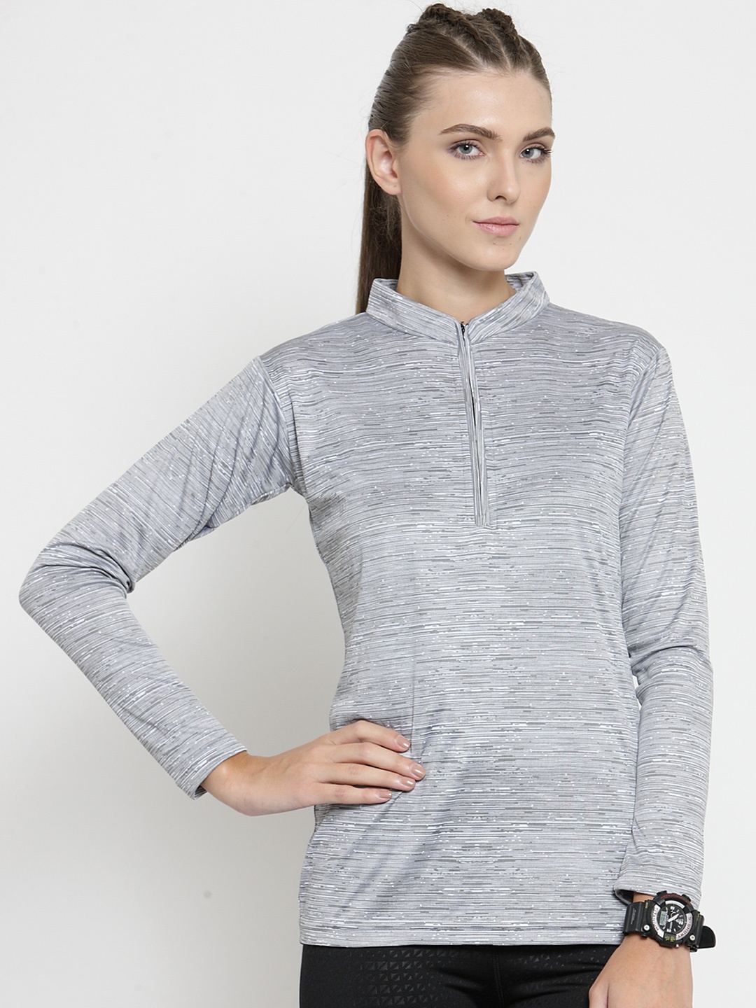 

Boston Club Women Grey Solid High Neck T-shirt