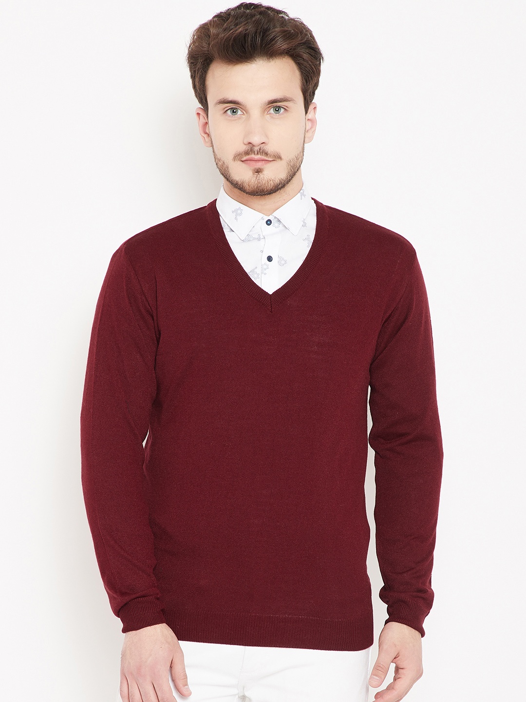 

Pierre Carlo Men Maroon Solid Pullover