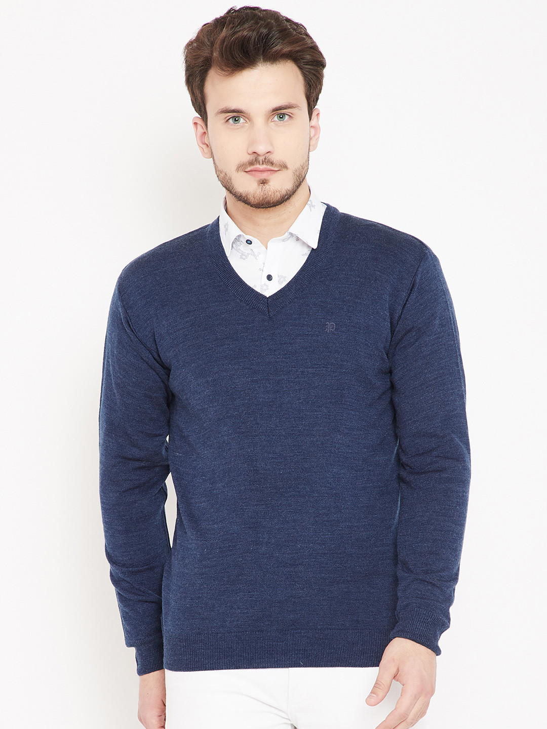 

Pierre Carlo Men Navy Blue Solid Pullover