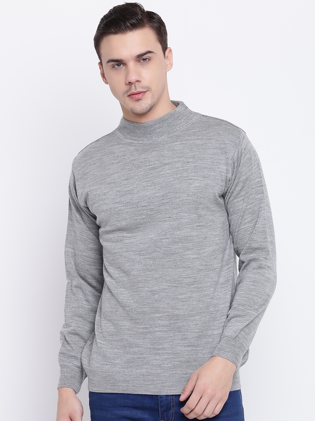 

Pierre Carlo Men Grey Melange Solid Pullover