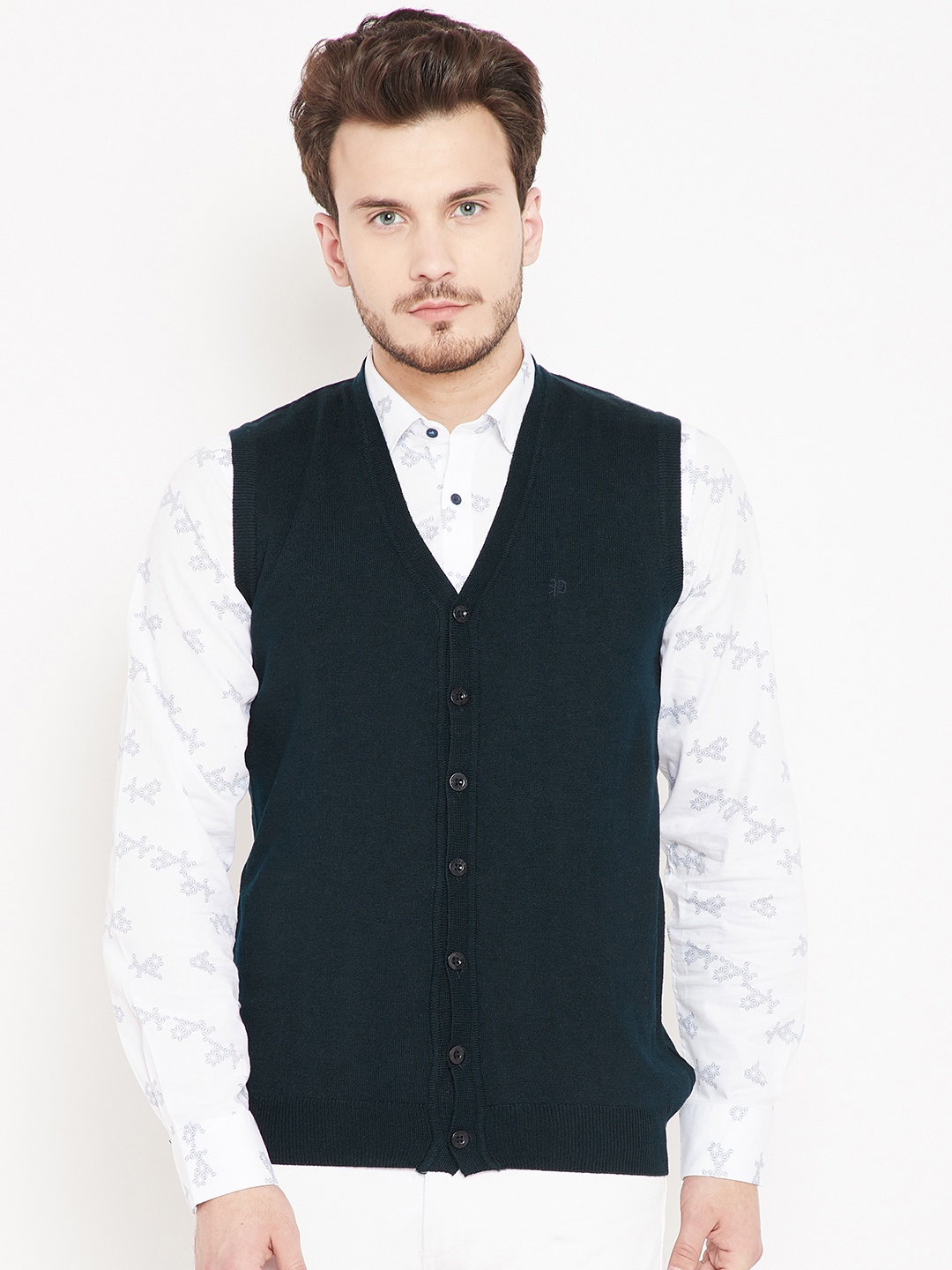 

Pierre Carlo Men Navy Blue Solid Sleeveless Acrylic Cardigan