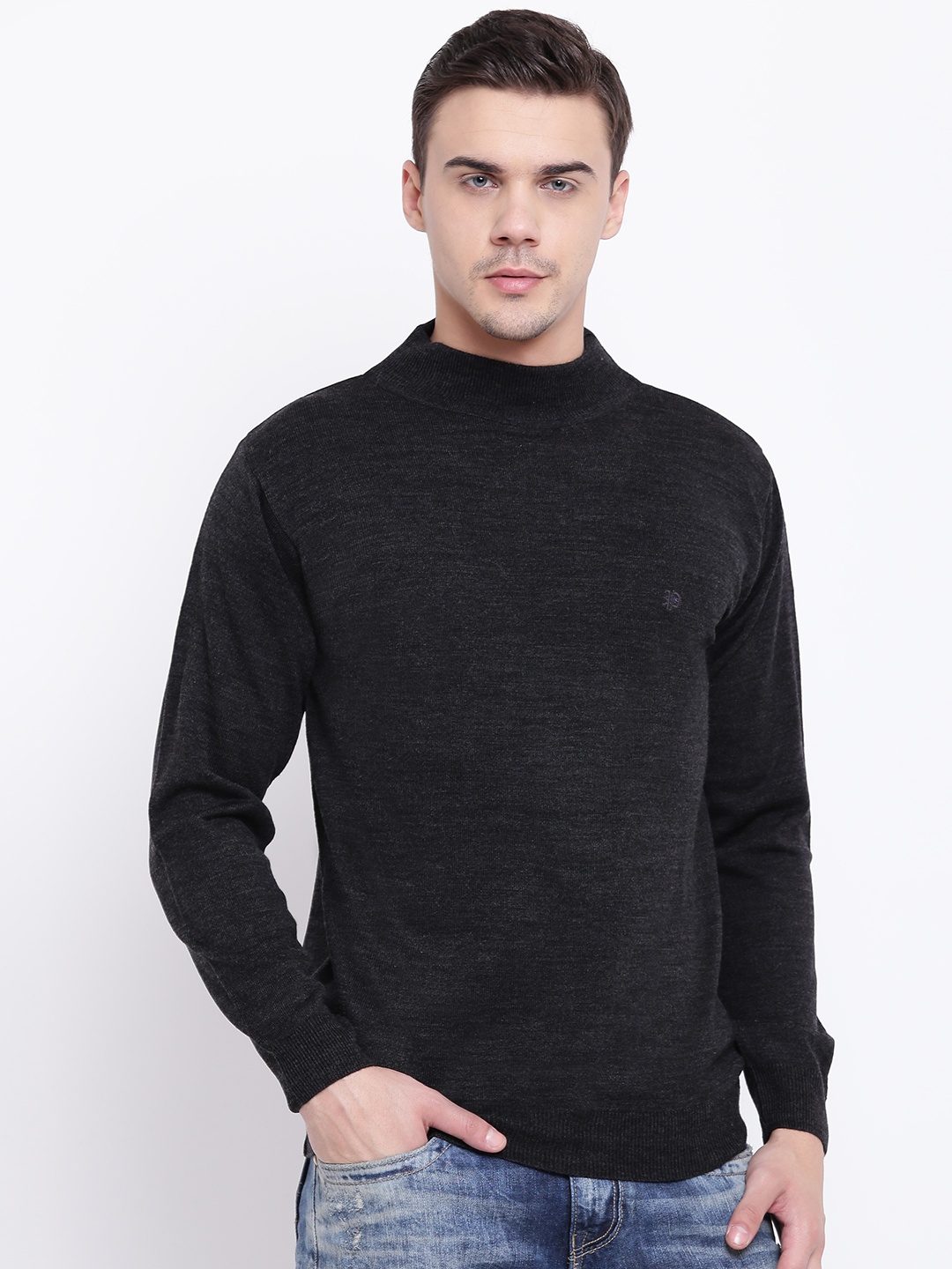 

Pierre Carlo Men Charcoal Grey Solid Pullover