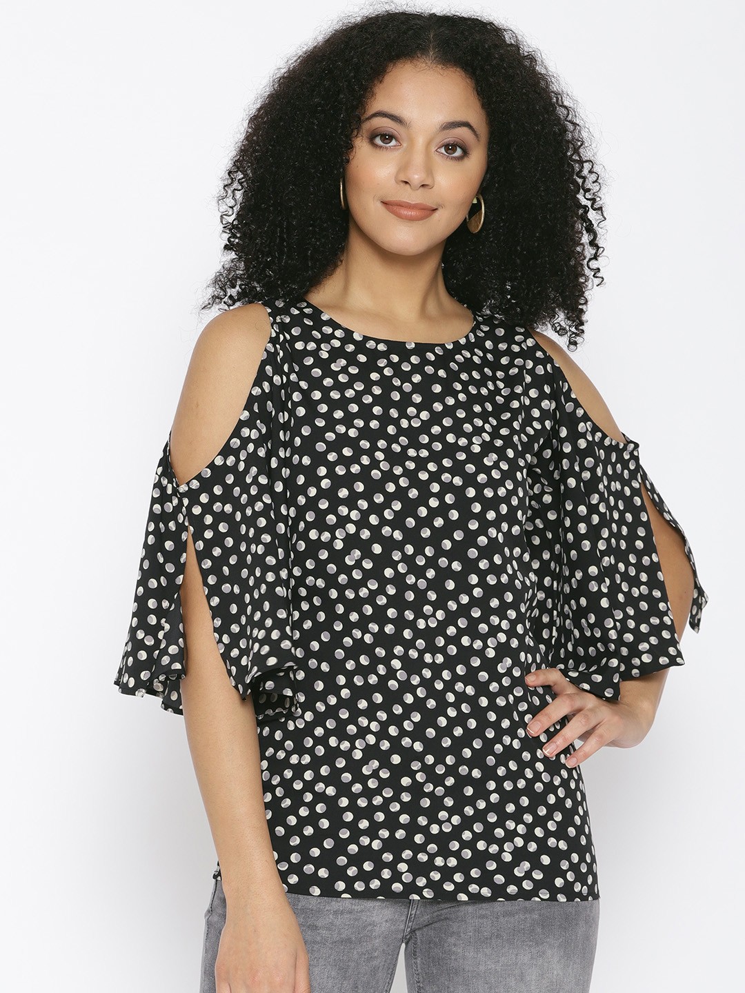 

Cottinfab Women Black & Off-White Printed Top