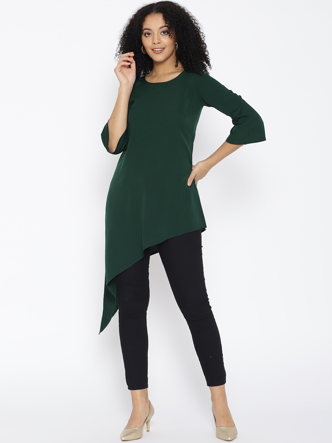 

Cottinfab Women Green Solid Longline A-Line Top