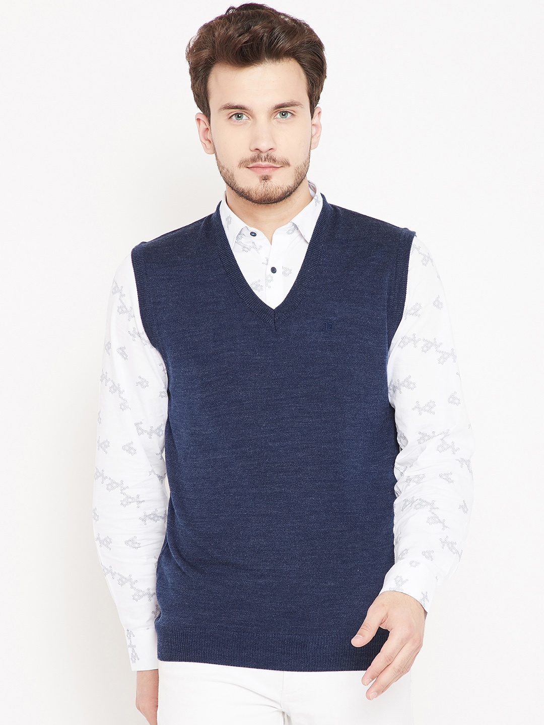 

Pierre Carlo Men Navy Blue Solid Sweater Vest