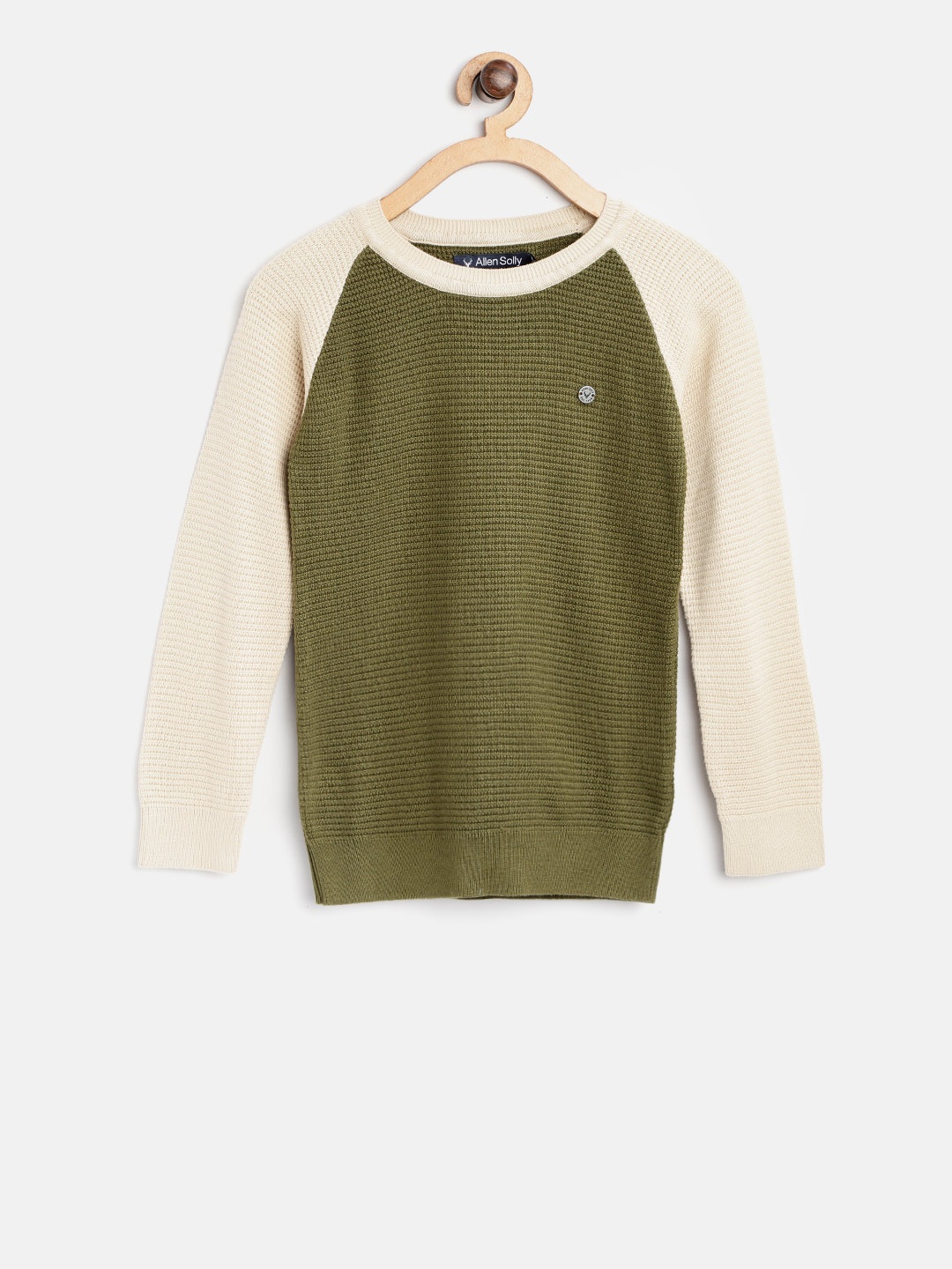 

Allen Solly Junior Boys Olive Green & Cream-Coloured Solid Pullover
