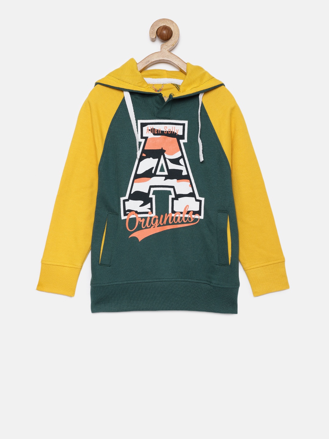 

Allen Solly Junior Boys Green & Yellow Printed Hooded Sweatshirt