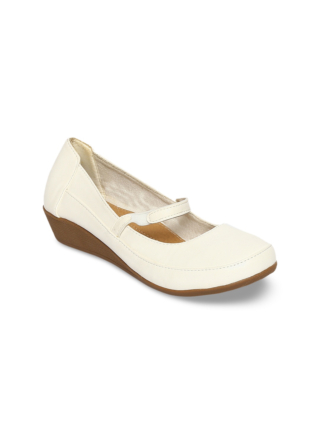 

ESTATOS Women White Solid Synthetic Ballerinas