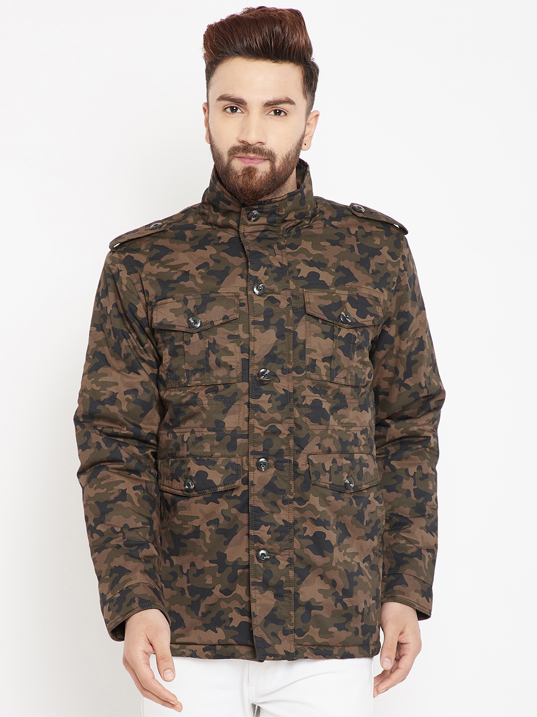 

Pierre Carlo Men Brown & Olive Green Printed Tailored Jacket