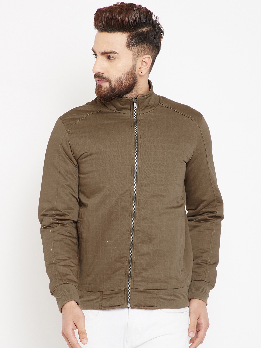 

Pierre Carlo Men Olive Brown Solid Bomber Jacket