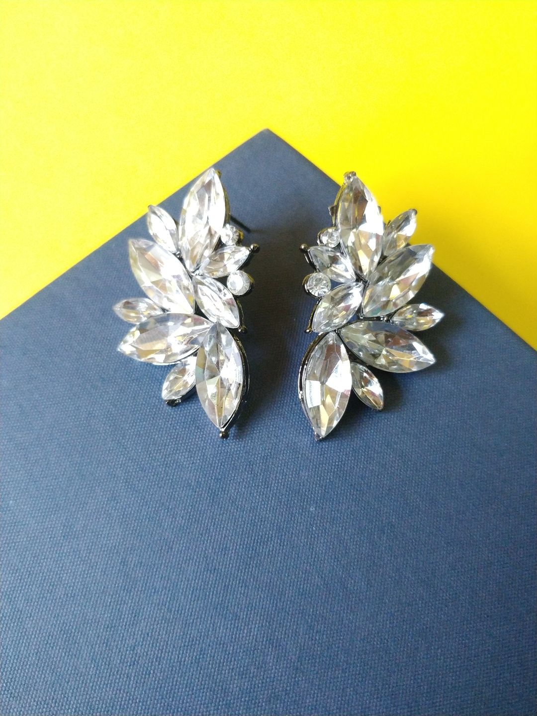 

OOMPH Oxidised Silver-Toned Floral CZ Stone-Studded Handcrafted Drop Earrings