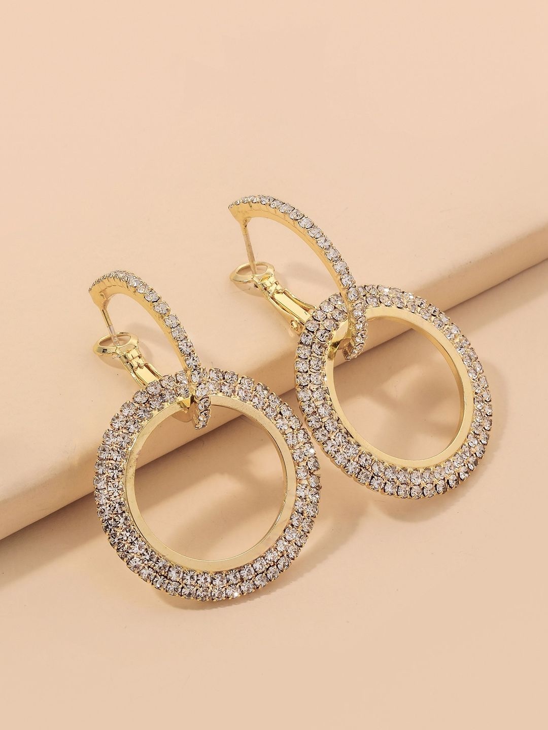 

OOMPH Gold-Plated Stone-Studded Handcrafted Circular Drop Earrings