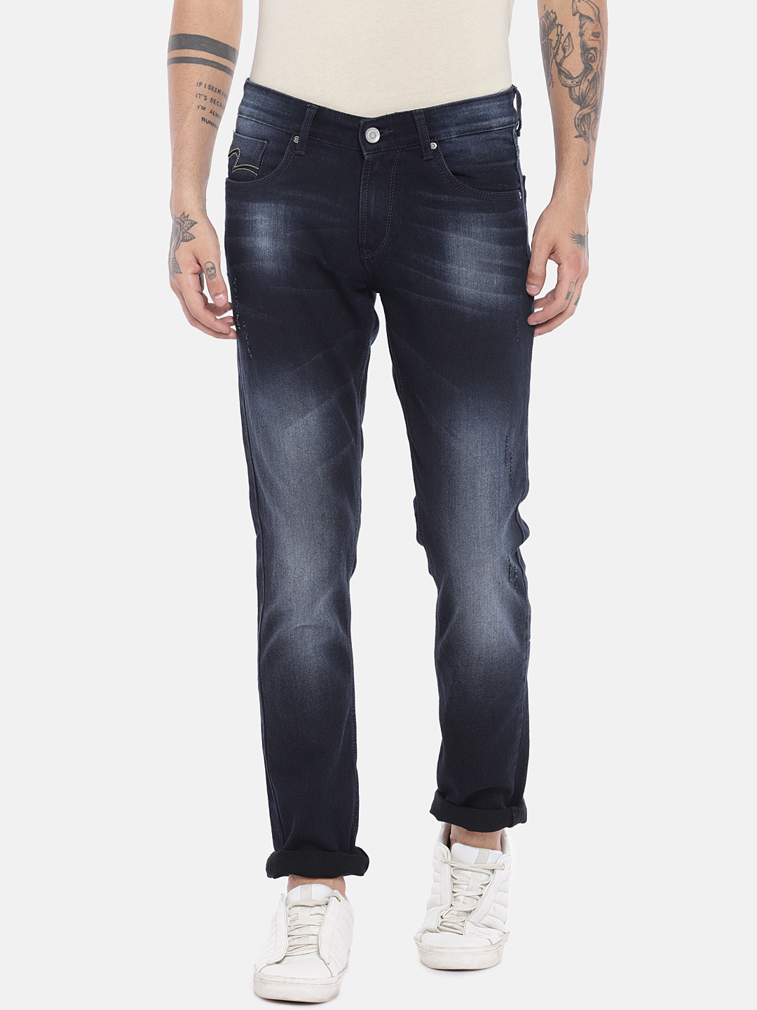 

SPYKAR Men Navy Blue Slim Fit Low-Rise Low Distress Stretchable Jeans