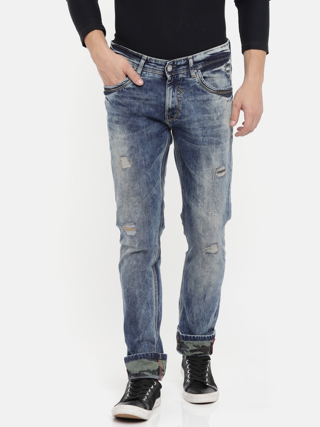 

SPYKAR Men Blue Skinny Fit Low-Rise Mildly Distressed Stretchable Jeans