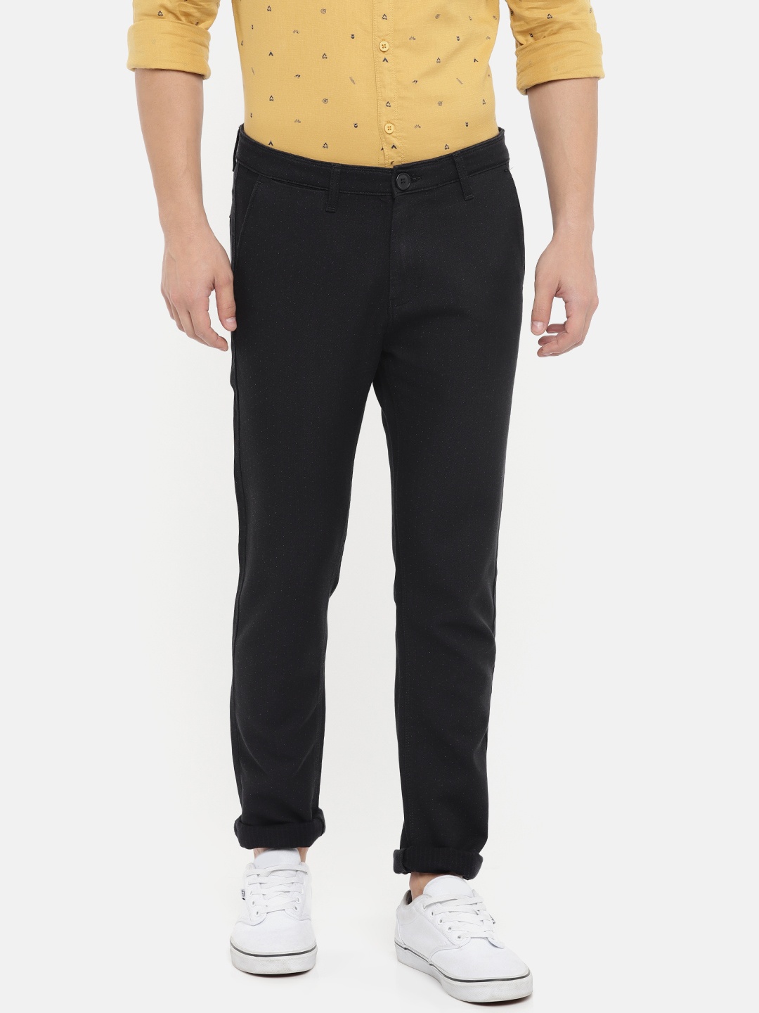 

SPYKAR Men Black Solid Regular Trousers