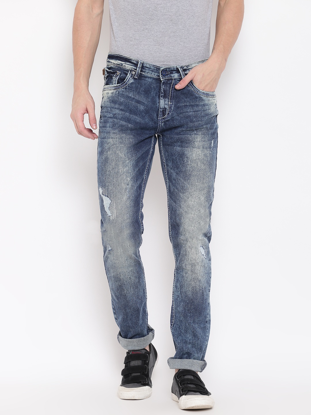

SPYKAR Men Navy Blue Skinny Fit Low-Rise Low Distress Stretchable Jeans