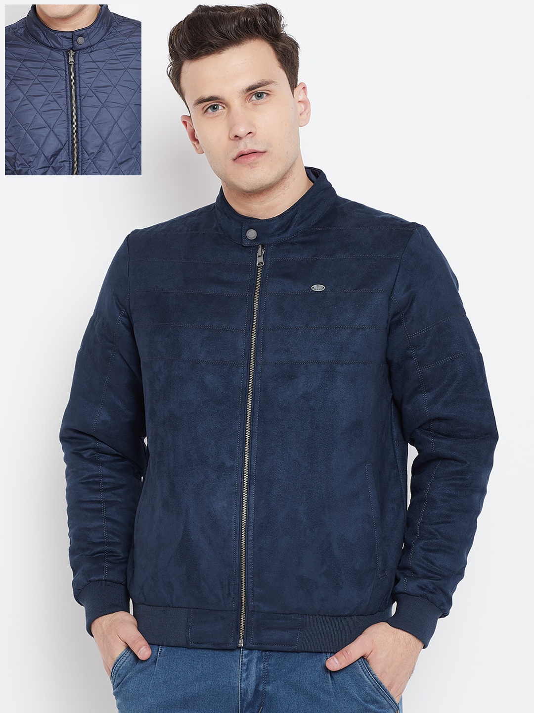 

Pierre Carlo Men Teal Blue Solid Reversible Bomber Jacket