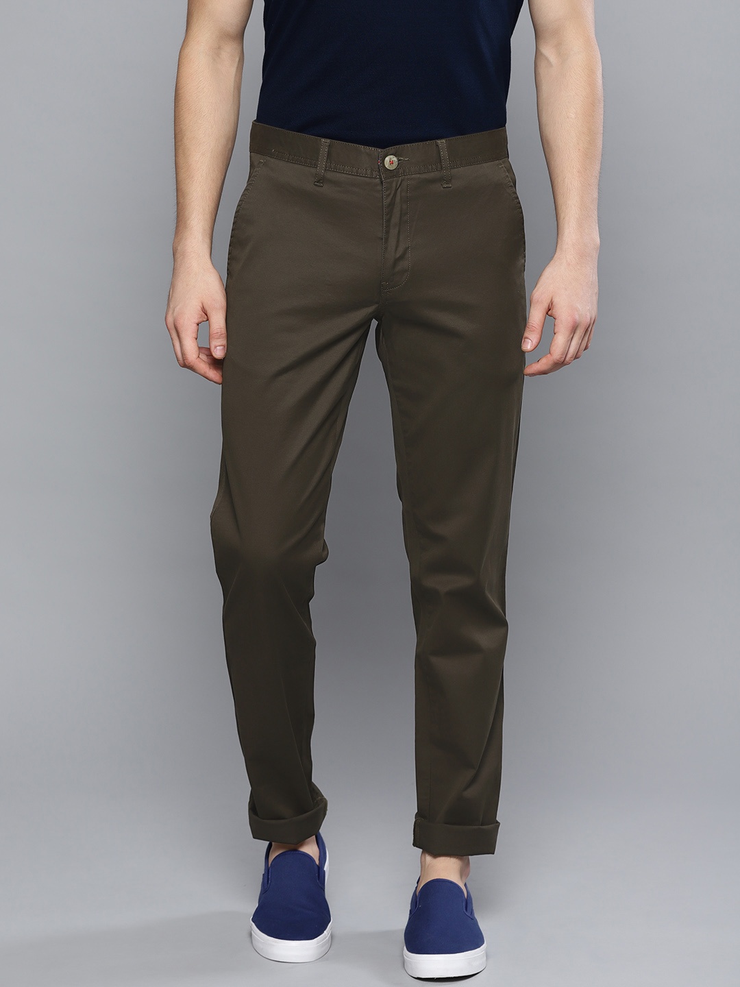 

Louis Philippe Sport Men Olive Green Slim Fit Solid Chinos
