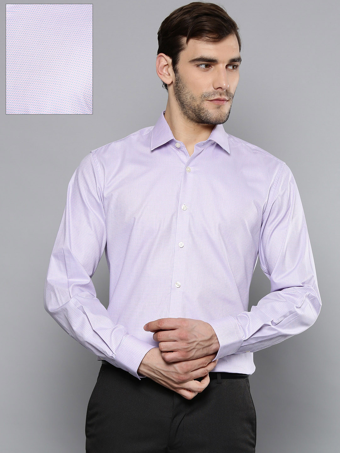 

Louis Philippe Men Pink & Blue Slim Fit Textured Formal Shirt
