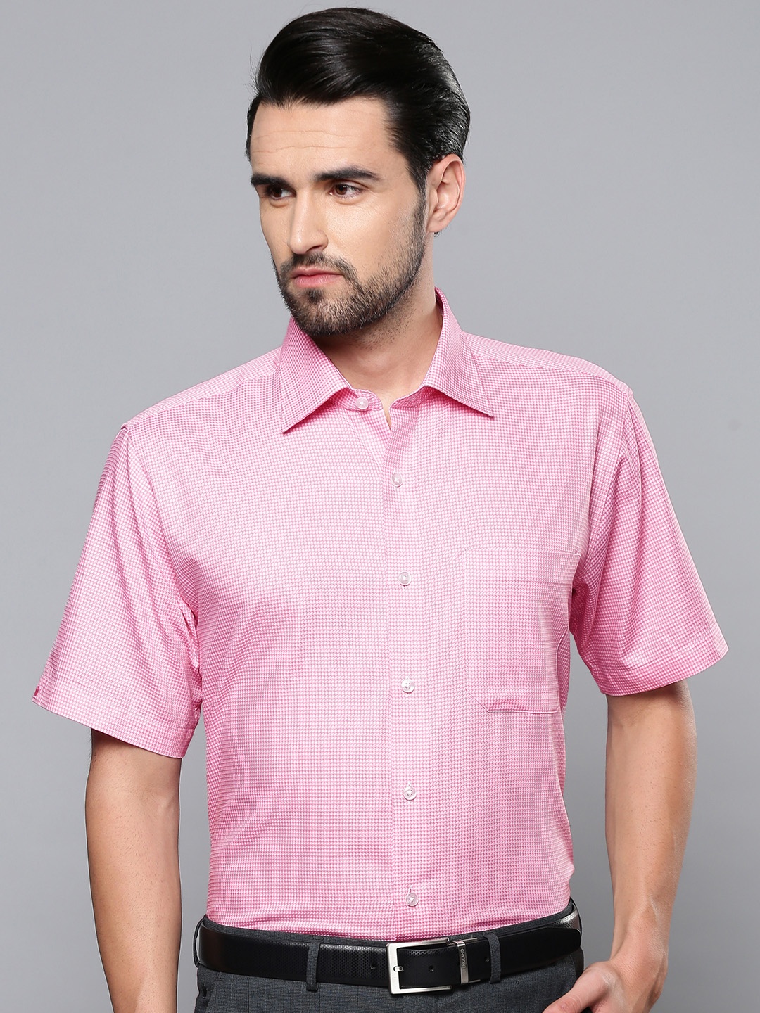 

Louis Philippe Men Pink Classic Regular Fit Self Design Formal Shirt