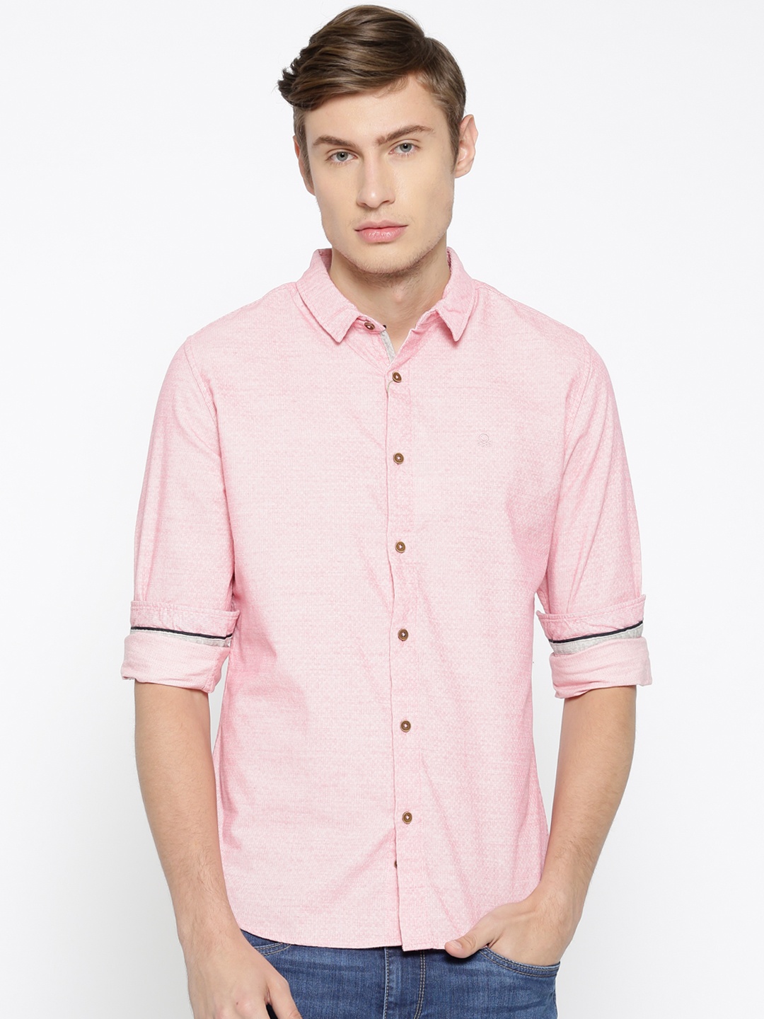 

United Colors of Benetton Men Pink Regular Fit Solid Casual Shirt