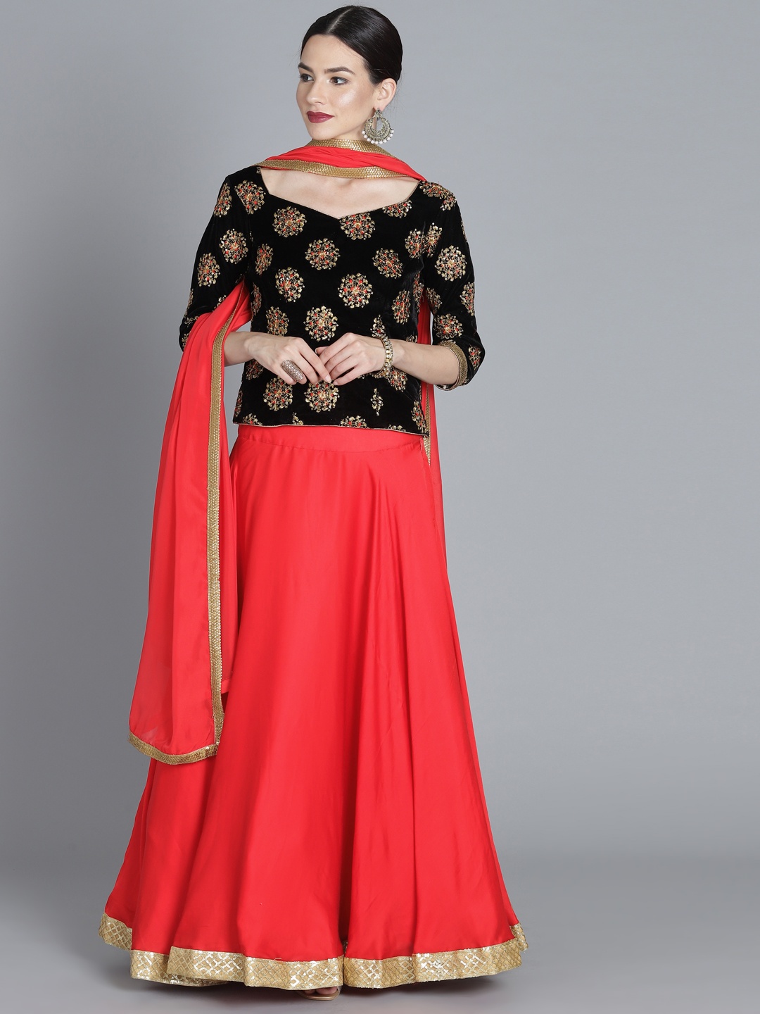 

Ethnovog Multicoloured Made to Measure Lehenga Blouse with Dupatta, Black