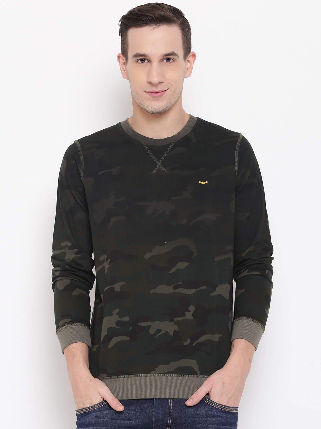 

SPYKAR Men Olive Green & Black Printed Sweatshirt