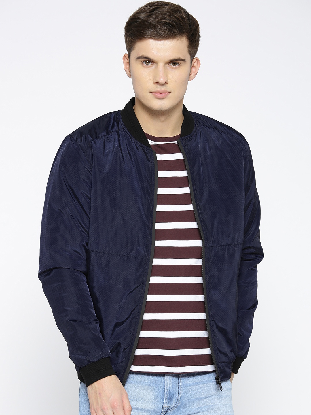 

SPYKAR Men Navy Blue Printed Bomber Jacket