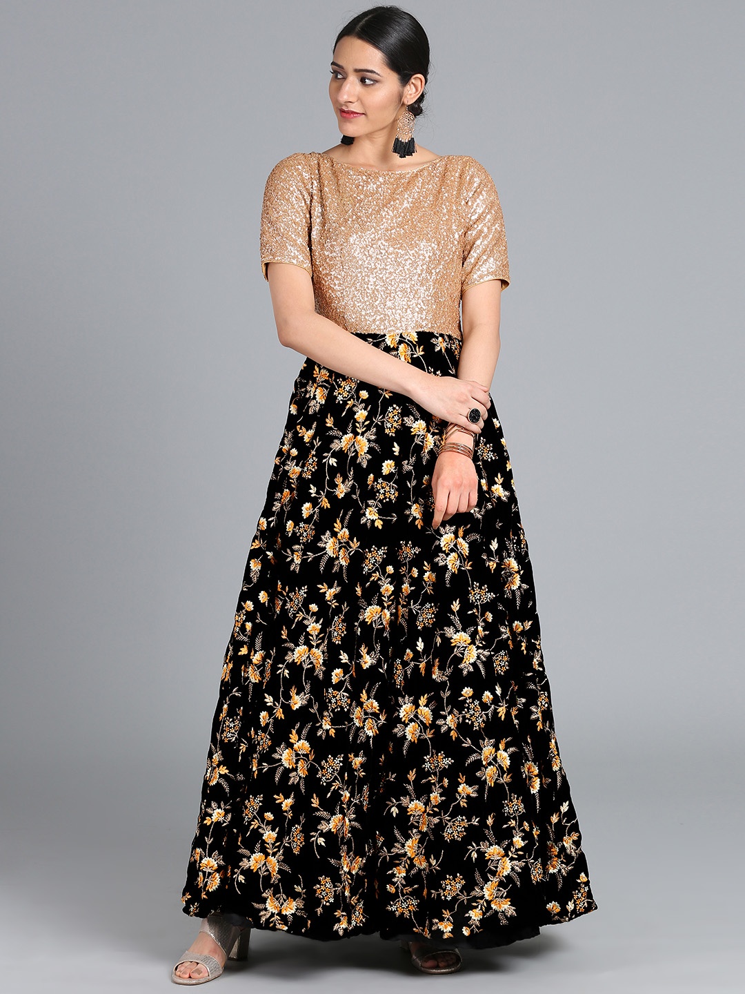

Ethnovog Women Black Customised Made To Measure Embellished Cocktail Gown