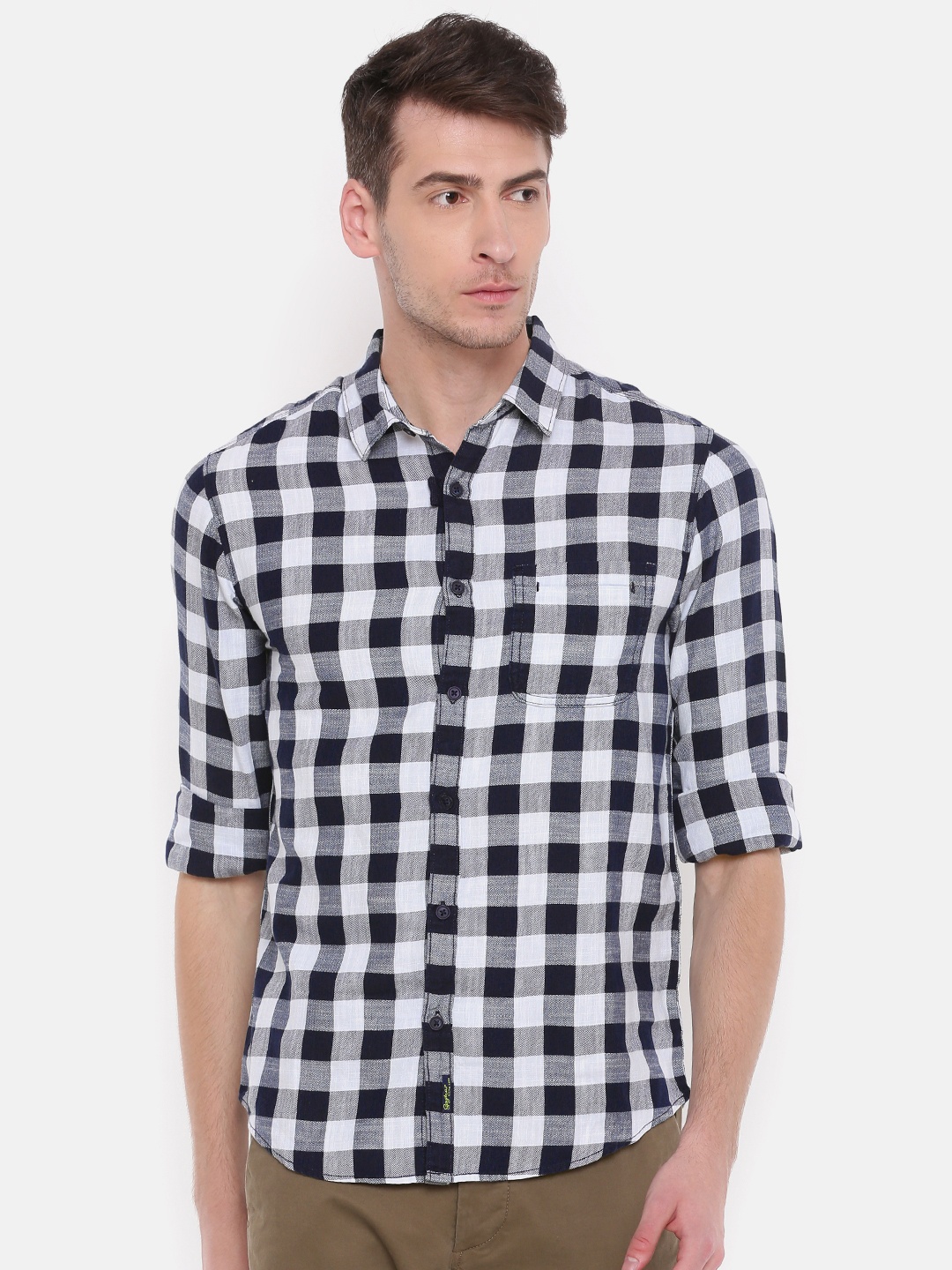 

SPYKAR Men Navy Blue Slim Fit Checked Casual Shirt