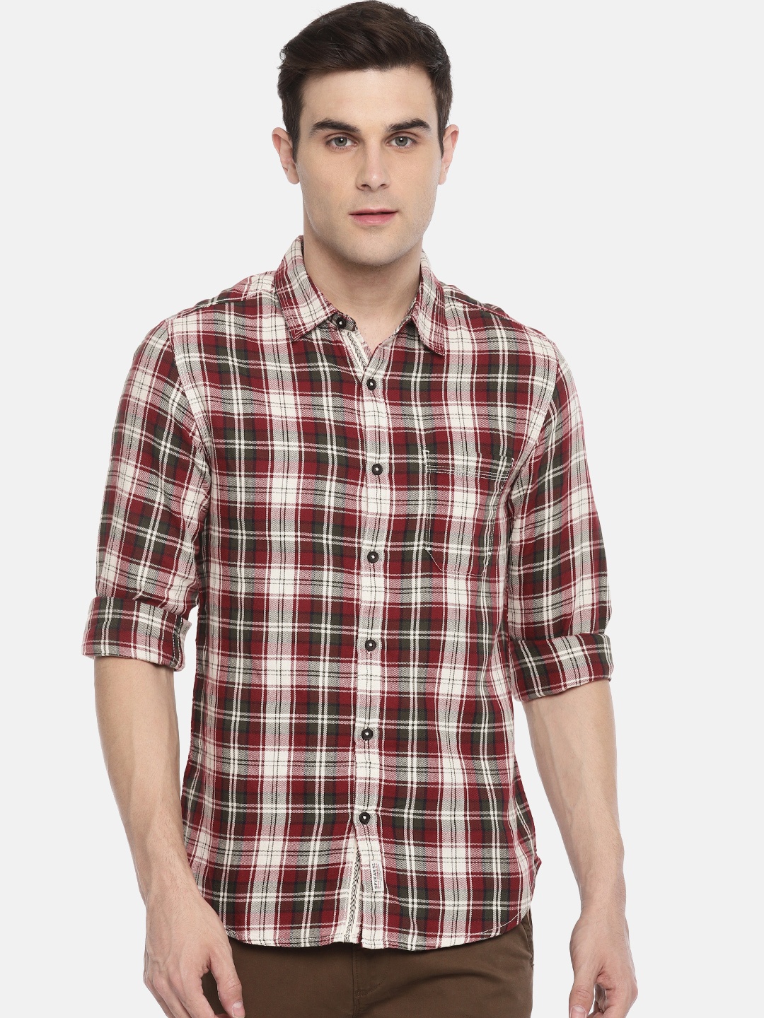 

SPYKAR Men Red & Green Slim Fit Checked Casual Shirt
