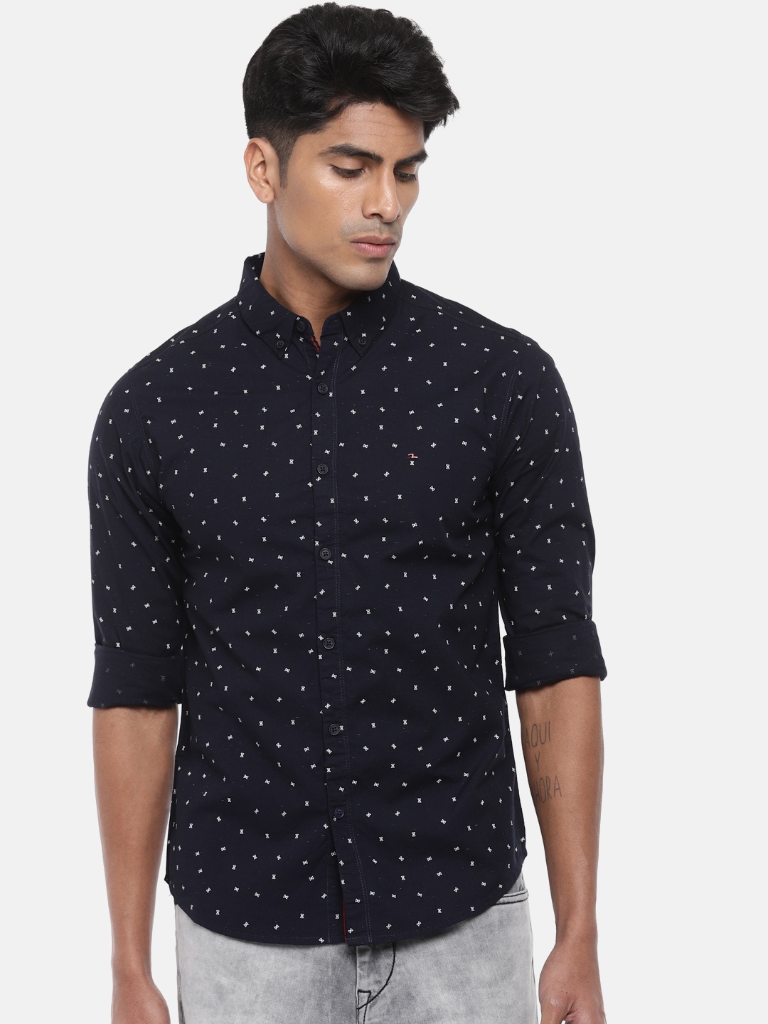 

SPYKAR Men Navy Blue Regular Fit Printed Casual Shirt