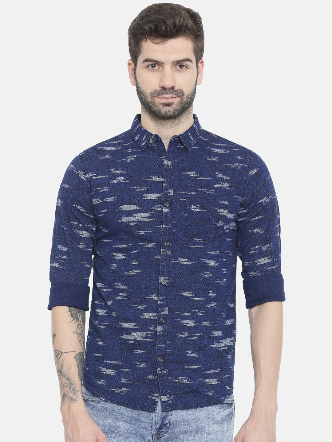 

SPYKAR Men Navy Blue Slim Fit Printed Casual Shirt