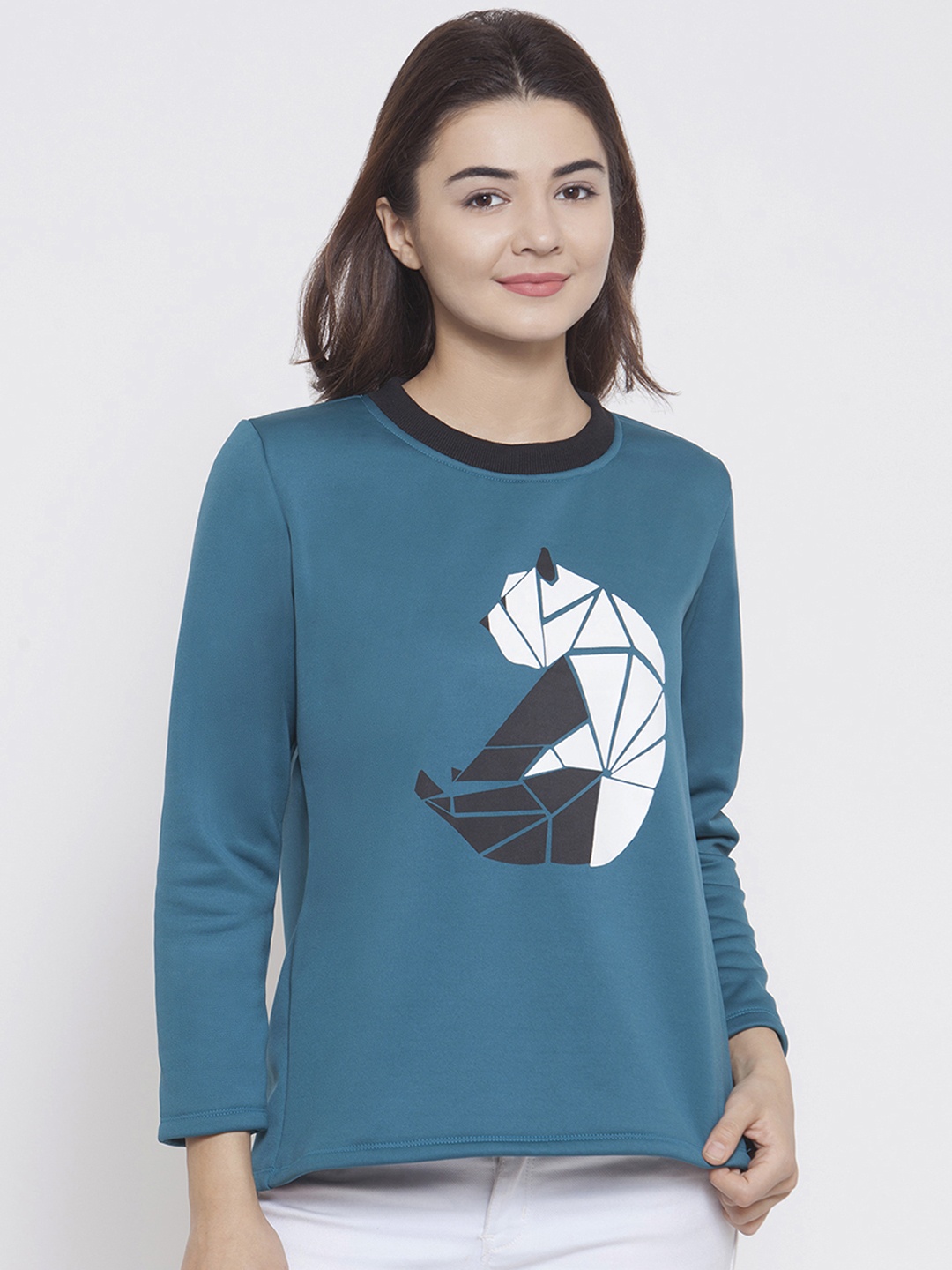 

Martini Women Turquoise Blue & Black Printed Sweatshirt