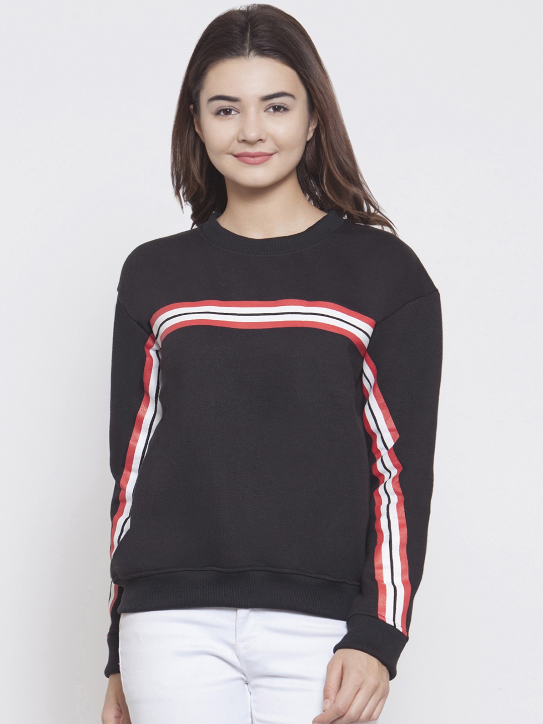 

Martini Women Black Striped Sweatshirt