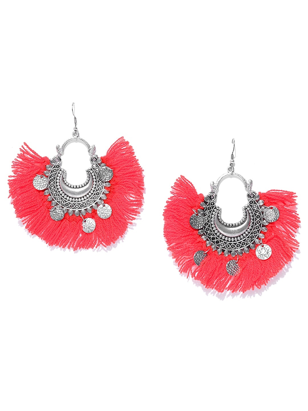 

Anouk Red Oxidised Silver-Plated Tasselled Drop Earrings